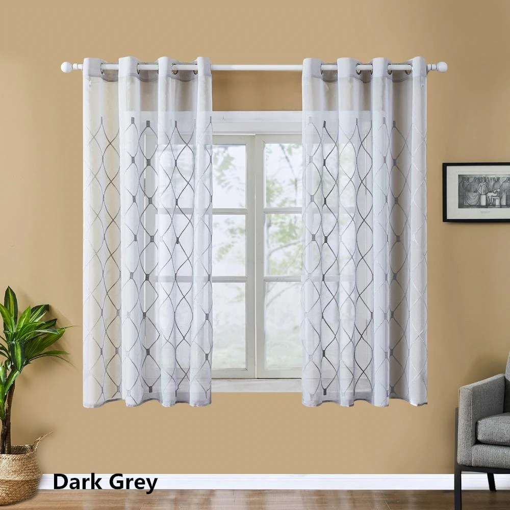 Тюлевая занавеска YokiSTG с геометрическим рисунком короткая прозрачная для