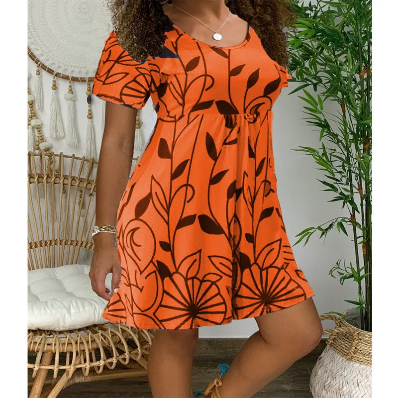 2022 New Summer Dresses Women Casual Short Sleeve O-Neck Print A-line Dress Oversized Streetwear Sundress Loose Dress Vestidos
