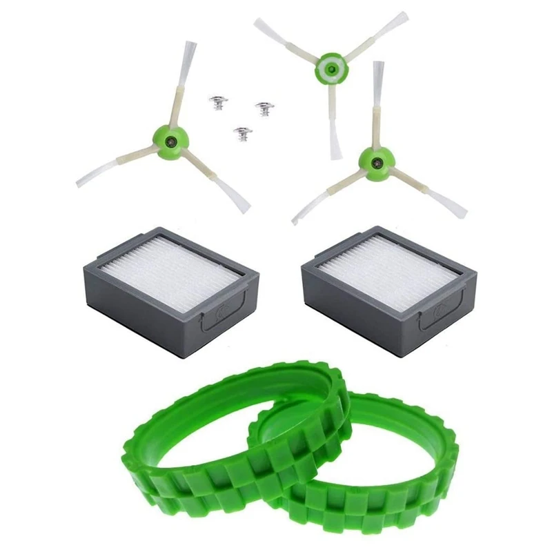 

2 Pack Tires for Wheels + 2 Filters + 3 Side Brushes for IRobot Roomba Series I7 and E5