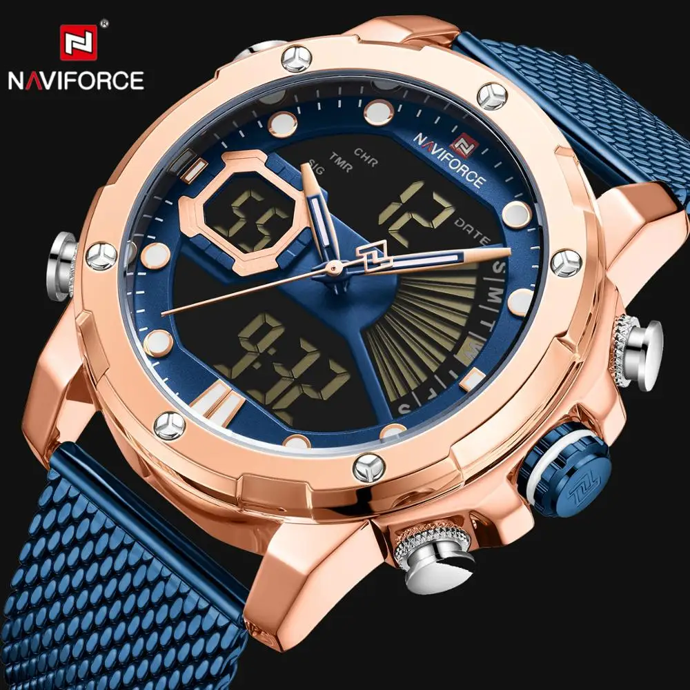 Часы наручные NAVIFORCE Мужские Цифровые модные спортивные Брендовые с двойным