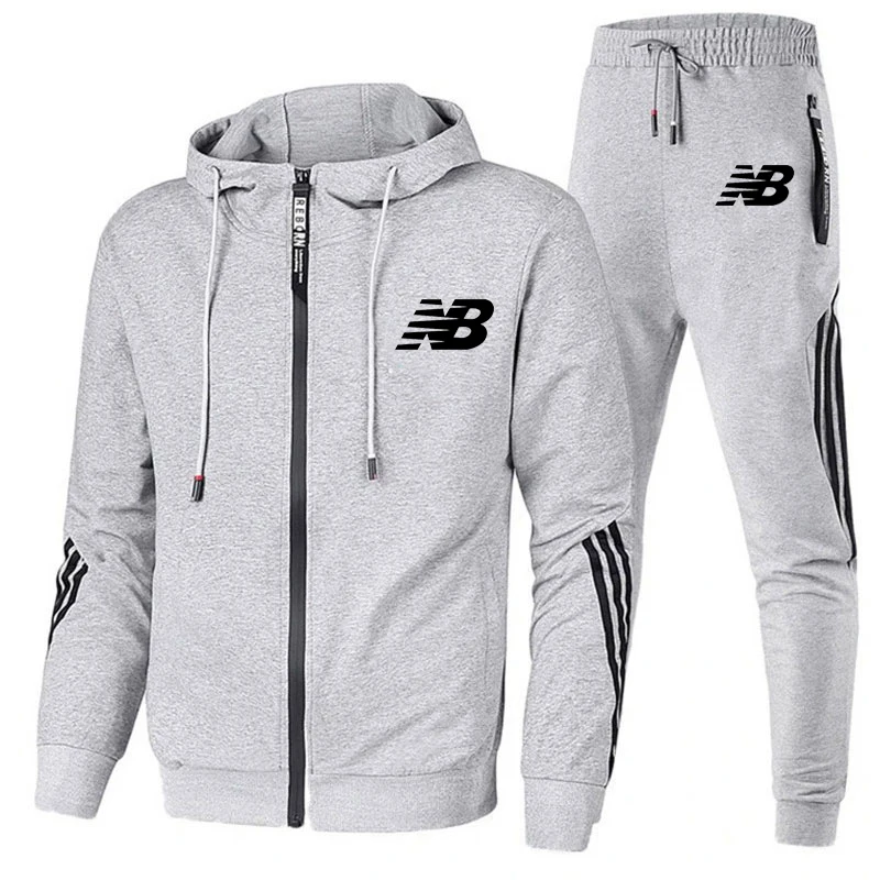 

Autumn and winter men's casual sportswear long-sleeved hoodie + sweatpants suit jogging sports warm zipper hoodie suit