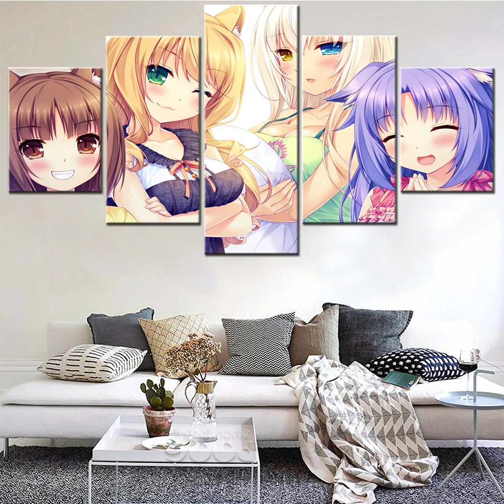 

Canvas Painting 5 Piece Japanese Anime Nekopara Girls Group Posters Wall Art Decoration Frames For Pictures Kawaii Room Decor