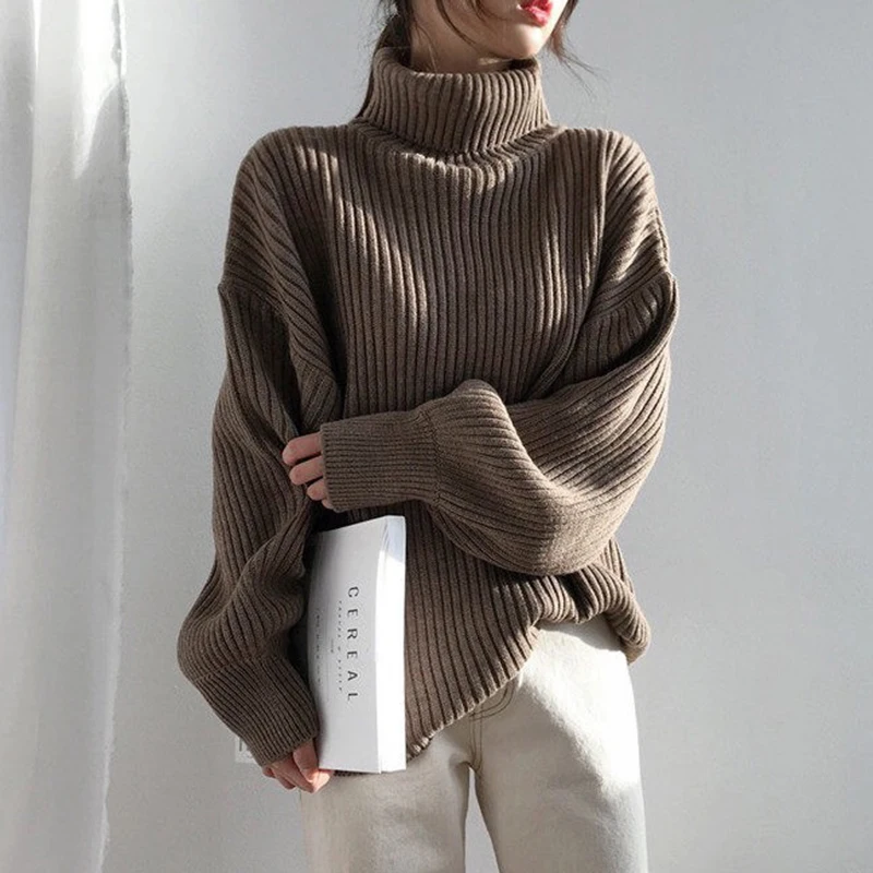 

Женский винтажный пуловер в полоску, плотный трикотажный свитер-водолазка в Корейском стиле, Осень-зима 2021