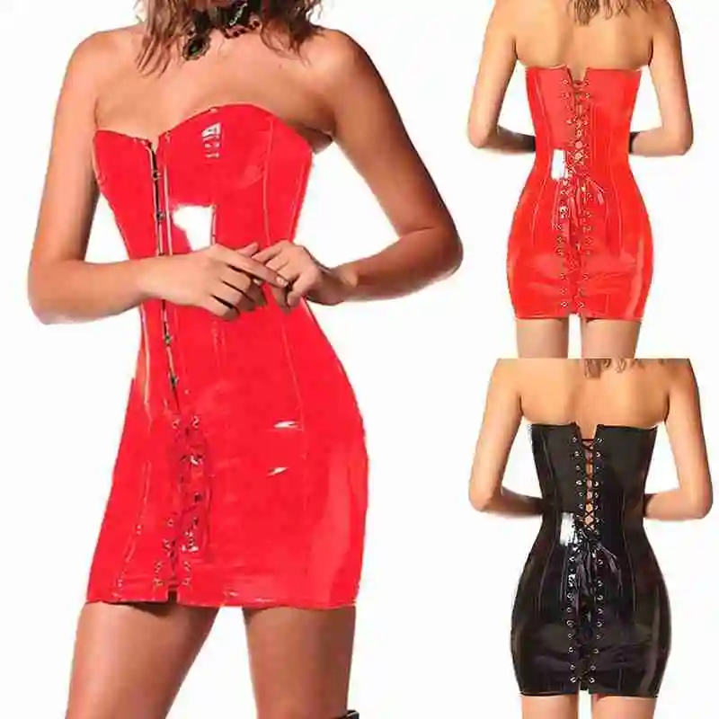 Готический женский сексуальный корсет из искусственной кожи ПВХ длинный