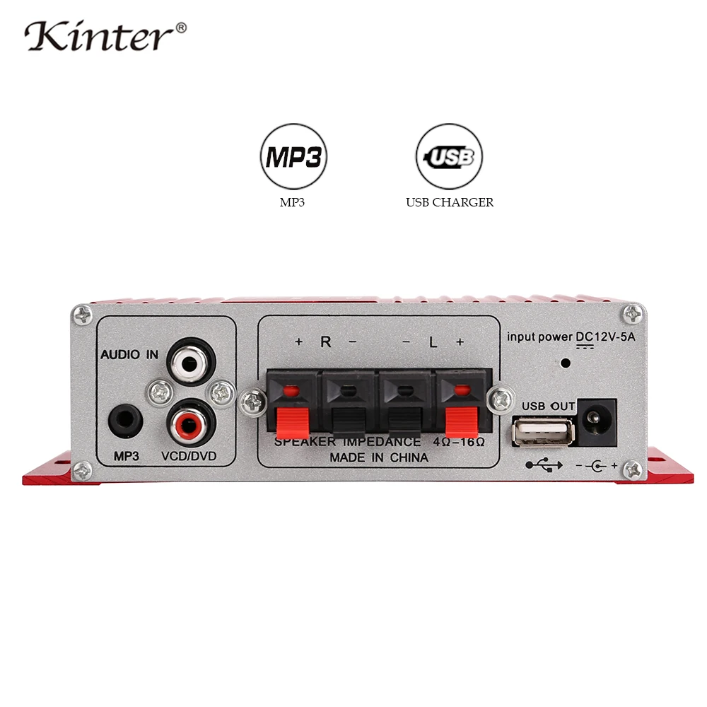 Kinter MA-180 мини-усилитель аудио 2,0 канальный MP3 вход воспроизведение стерео звук управление басами DC 12 В адаптер питания и кабель RCA