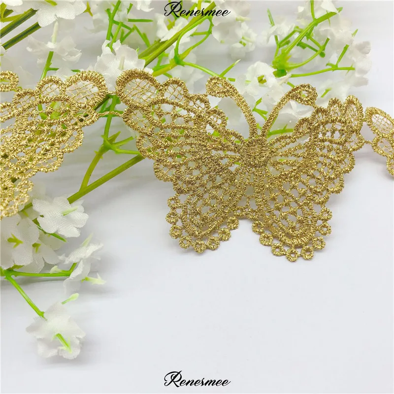 1 ярд полиэстер Золотое кружево большая бабочка золотая нить аксессуары для
