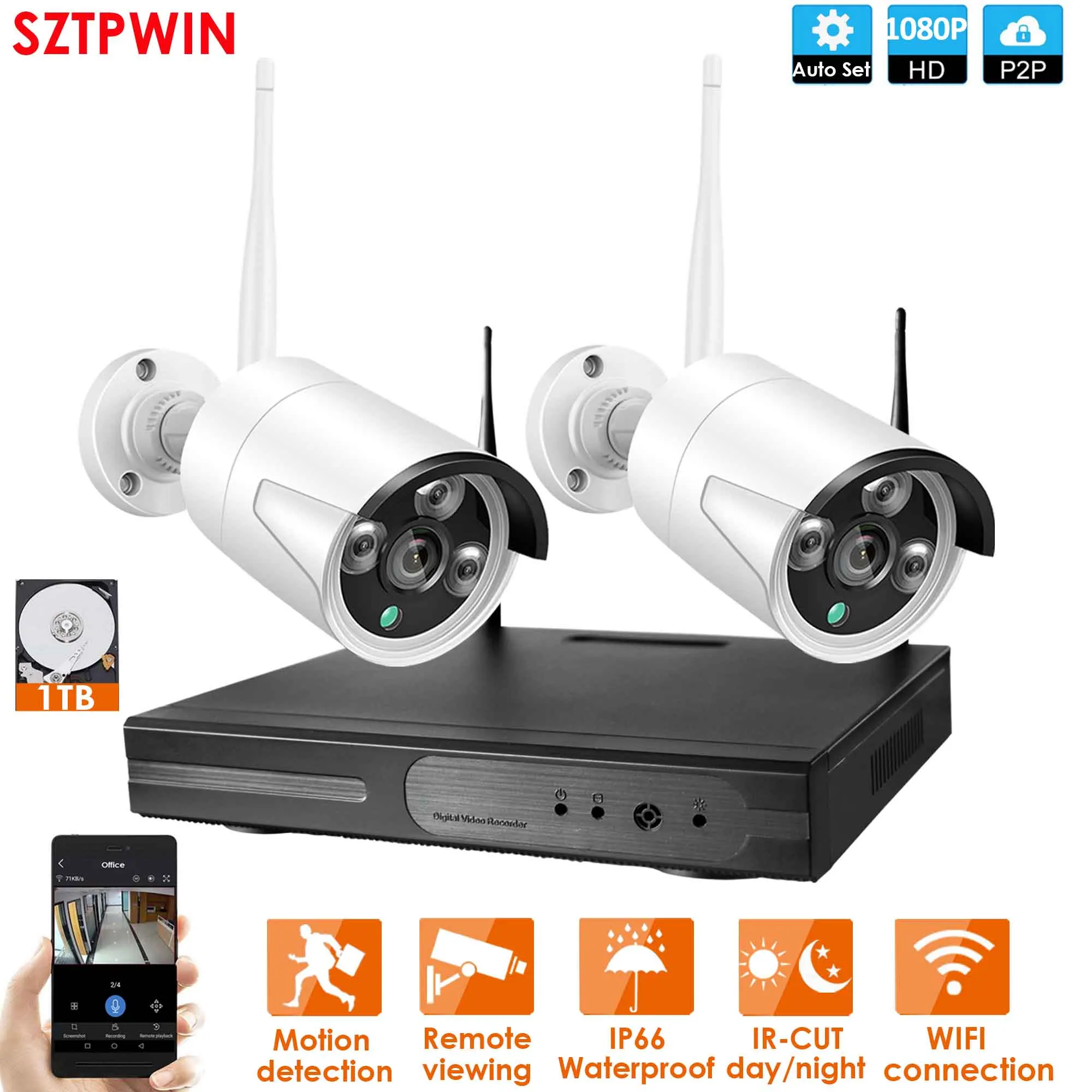 2CH 1080P WIFI KIT 4ch 1080P HD аудио беспроводной NVR комплект P2P 1080P Крытый Открытый ИК ночного видения безопасности 2.0MP аудио IP камера wifi CCTV система - Цвет: 2CH 1080P WIFI KIT