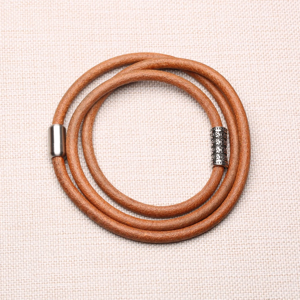 Высококачественный мужской кожаный ковбойский браслет из веревки и нержавеющей