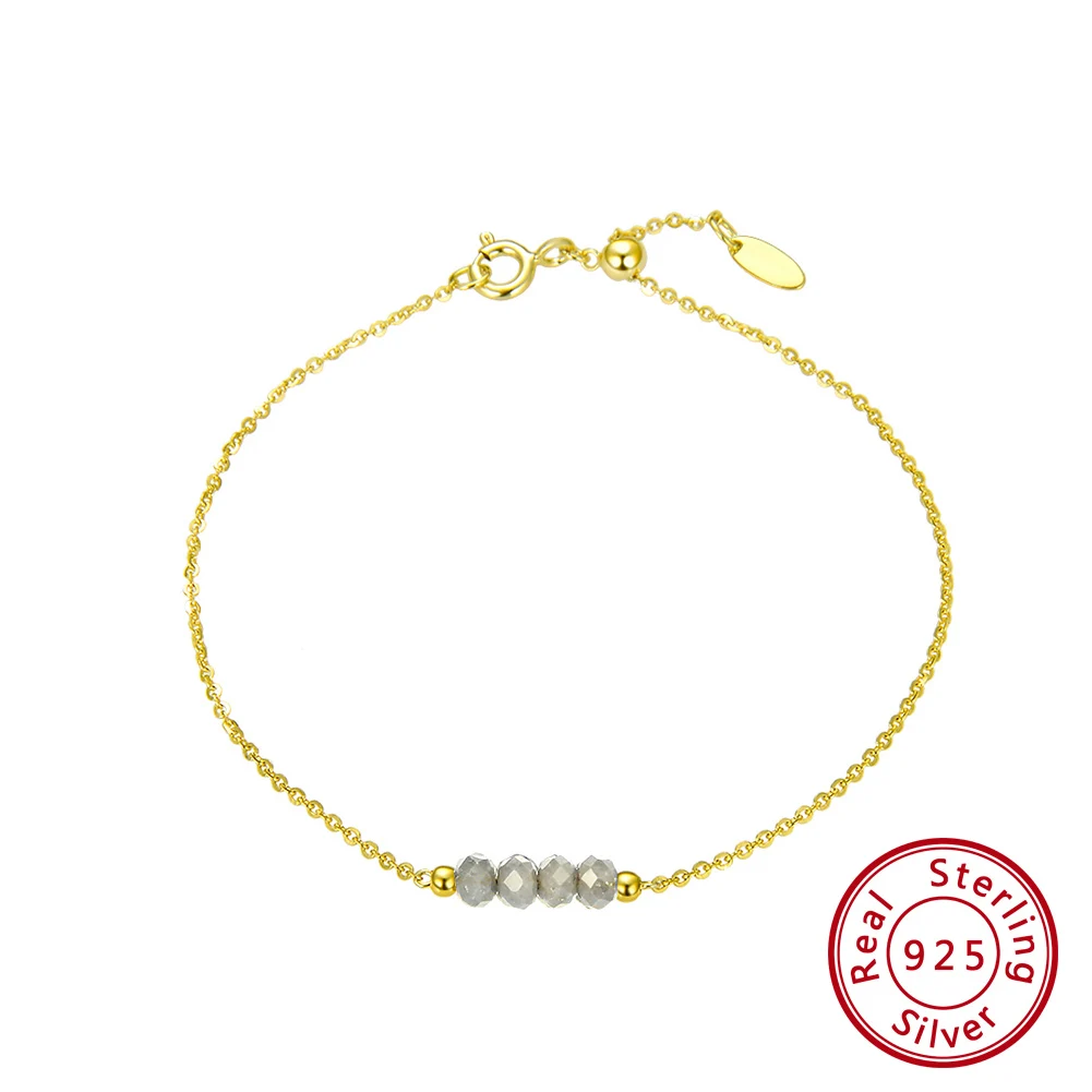 Женский браслет из серебра 925 пробы с натуральным лунным камнем | Украшения и