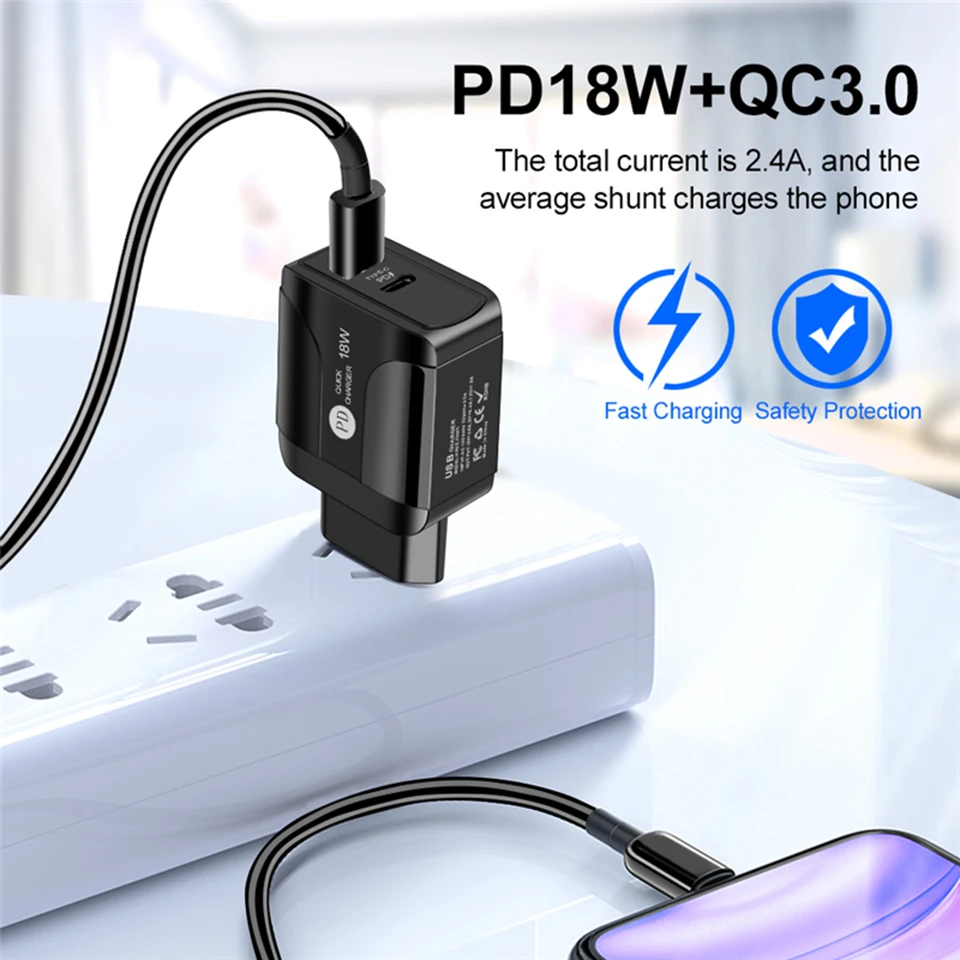 Сетевое зарядное устройство с двумя Usb портами 18 Вт PD3.0 QC3.0|Зарядные устройства