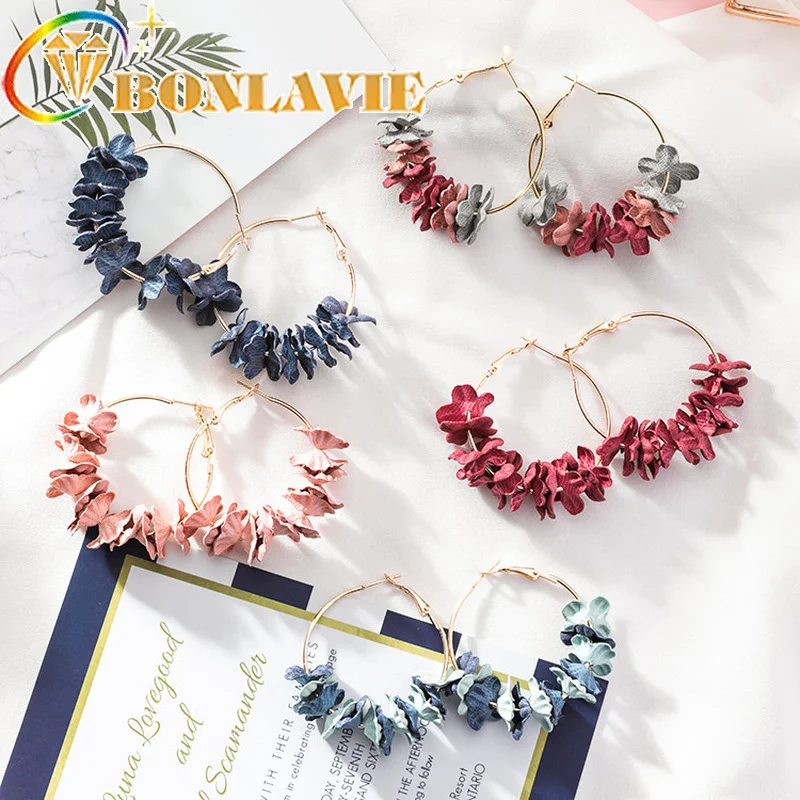 Серьги в виде цветка из красивой ткани женские ушные круглые серьги Корейском