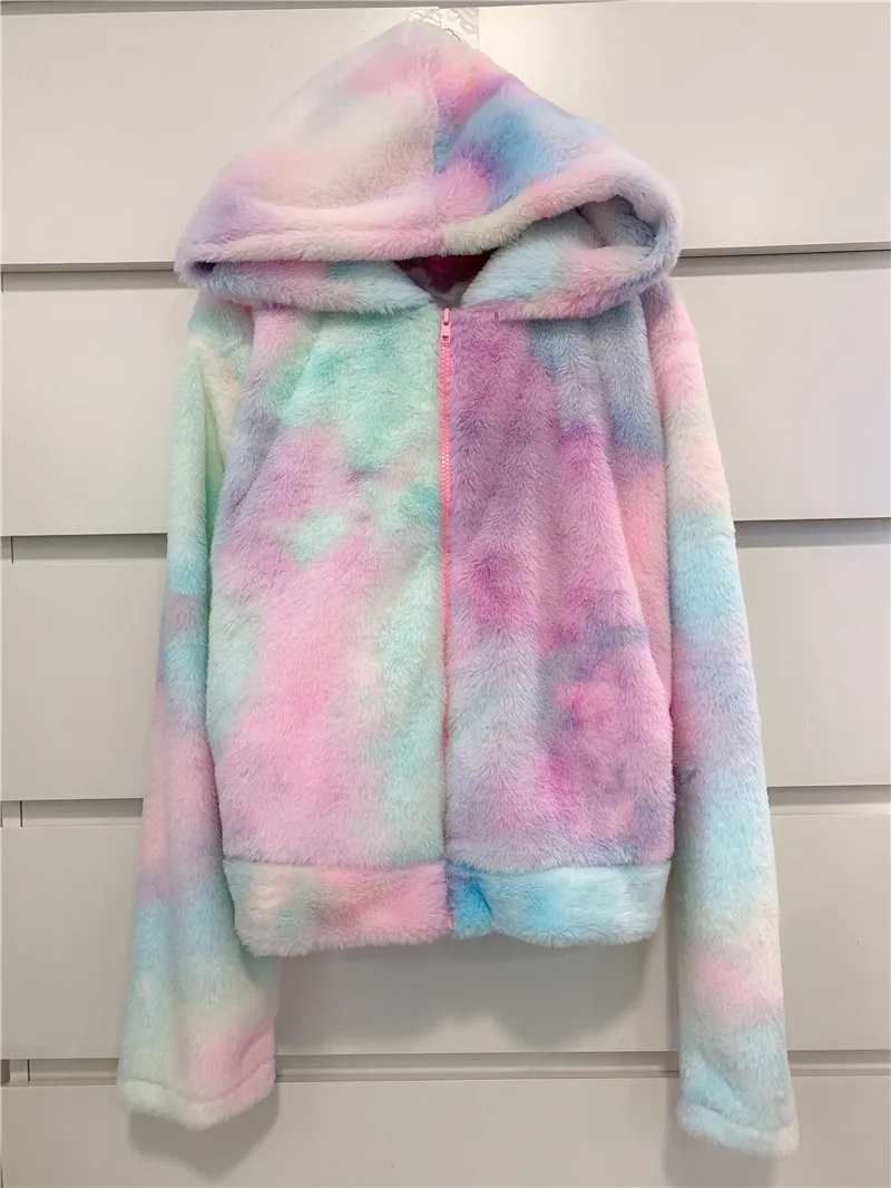 

Girls Winter tie dye Hoodies Oversized Ladies Female Loose Warm Windproof Long Sleeve Zipper Dye Printed Clothes Women Hoodie