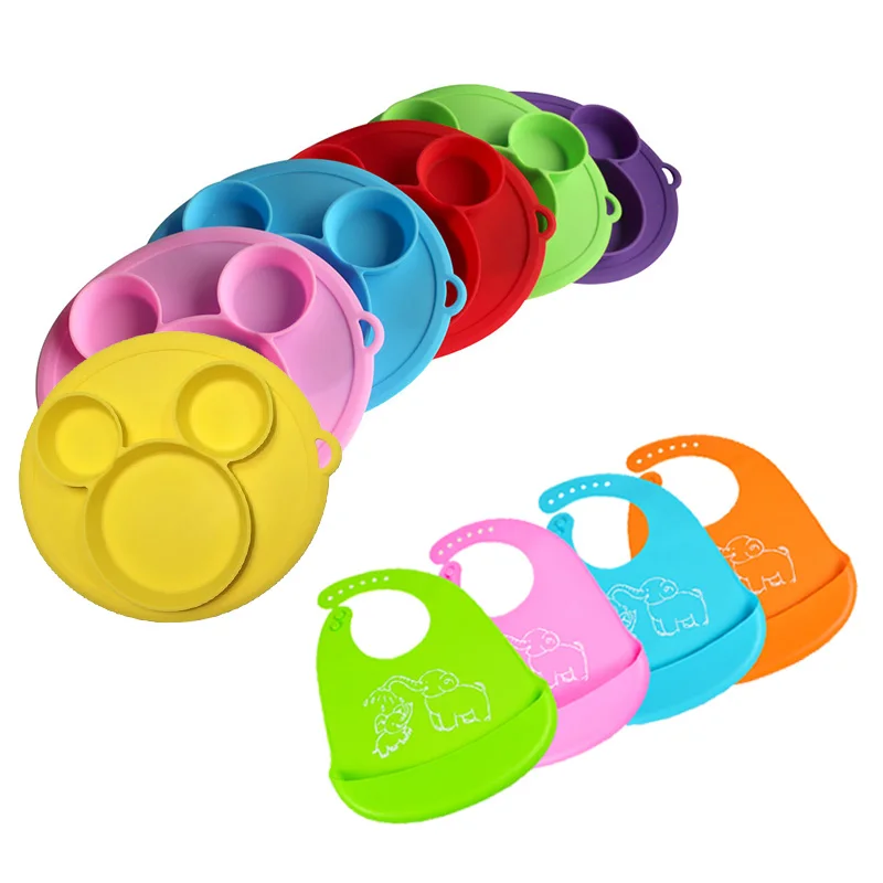 Детские Силиконовые тарелки Безопасные силиконовые нагрудники чаша на присоске