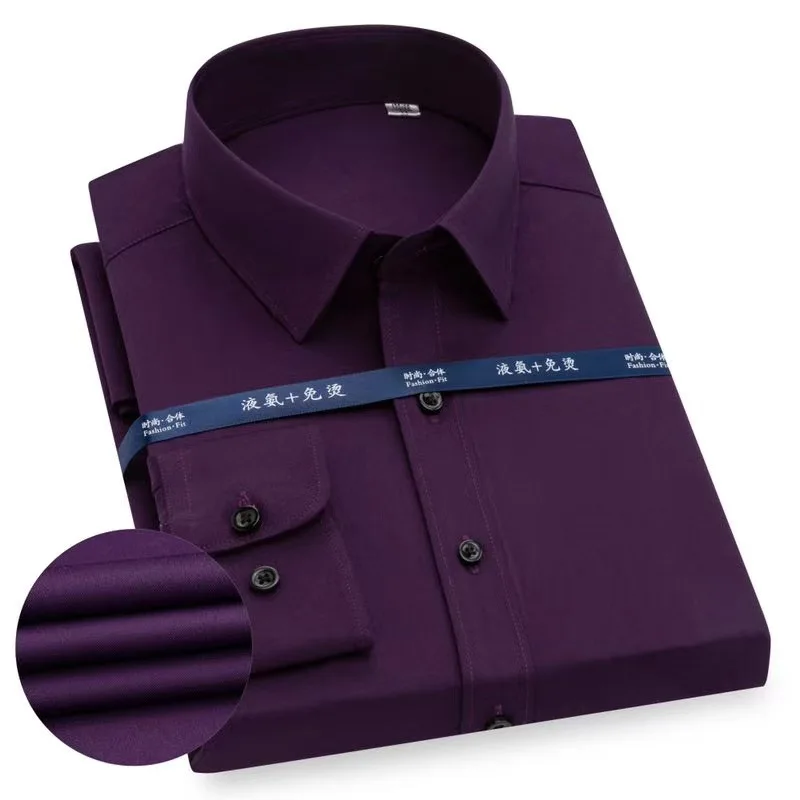 

2021 young men's shirt solid color long sleeve dad business casual dress shirt no iron plus fat shirt