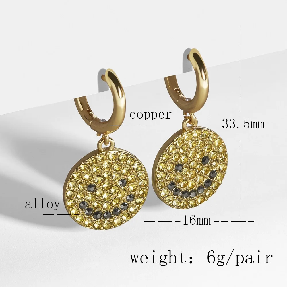 

Lost Lady Gold Color Smile Drop Earrings Retro Round Rhinestone Earrings for Women Trendy Cute Earrings Statement Accessories