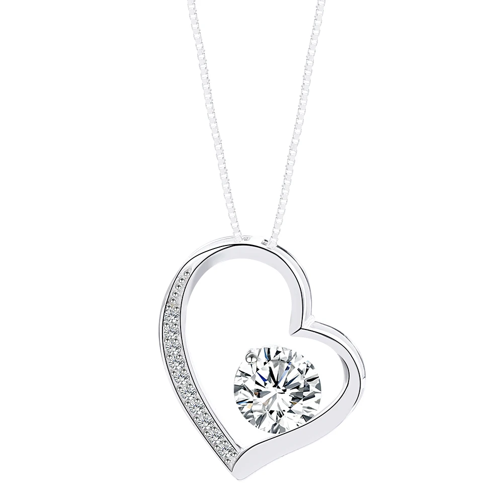 

Silver Cluster CZ Love Peach Heart Cobic Zirconia Stone Heart Pendant Lover Women Necklace Fashion Jewelry Cute Summer Pingentes