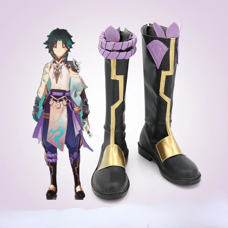 

Обувь для косплея Game Genshin Impact аниме Xiao для женщин и мужчин на Хэллоуин, обувь размеров 35-48 на заказ