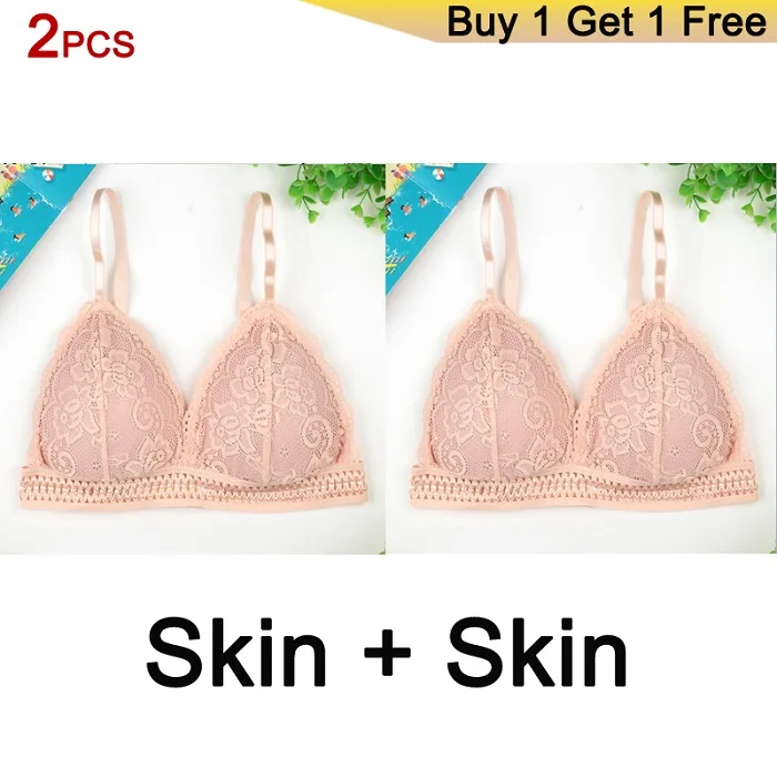 2Pcs Skin Deruilady бесшовный бюстгалтер Французский стиль бюстгалтер бесшовный Глубокий V кружевной девушка лифчик Бескаркасный тонкий бюстгальтеры для женщин Мягкий женское белье топ кружево бюстгалтер - Цвет: 2Pcs Skin