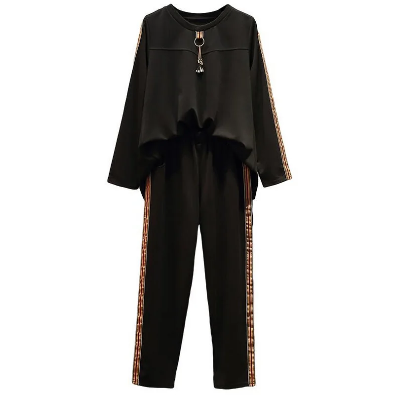 Женский полосатый спортивный костюм большого размера плюс Xl-5Xl футболка + штаны