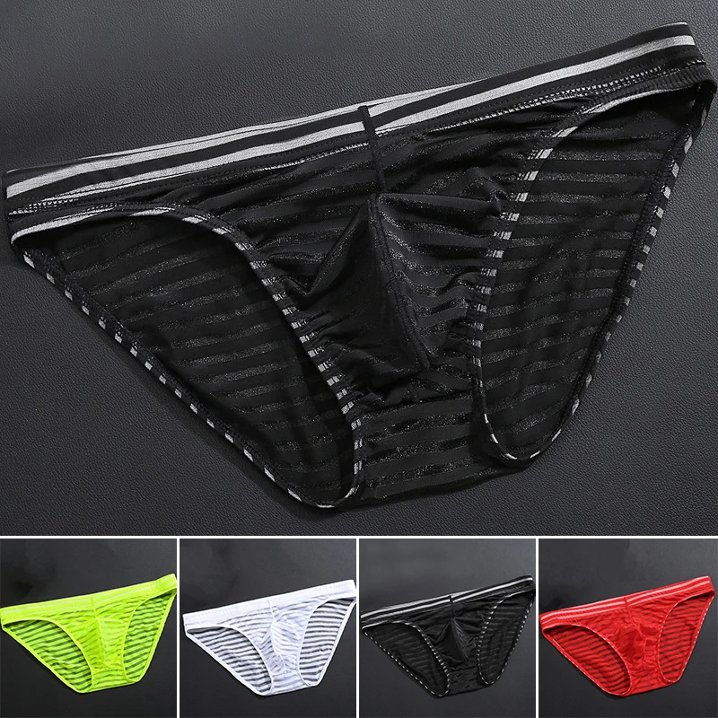 Треугольные трусики тонкие трусы мужские прозрачные полосатые Танга