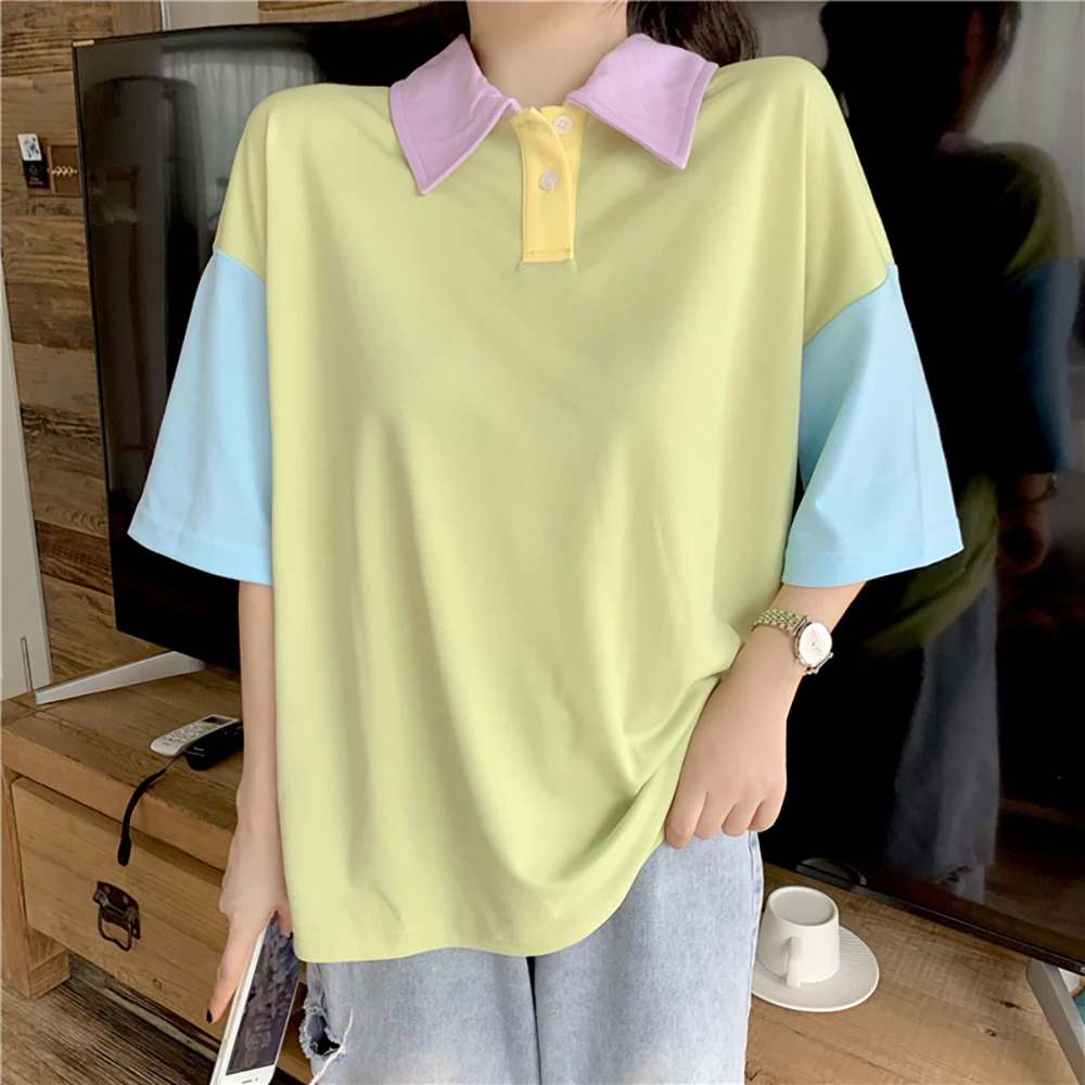 Женская свободная рубашка поло Повседневная Зеленая туника с отложным