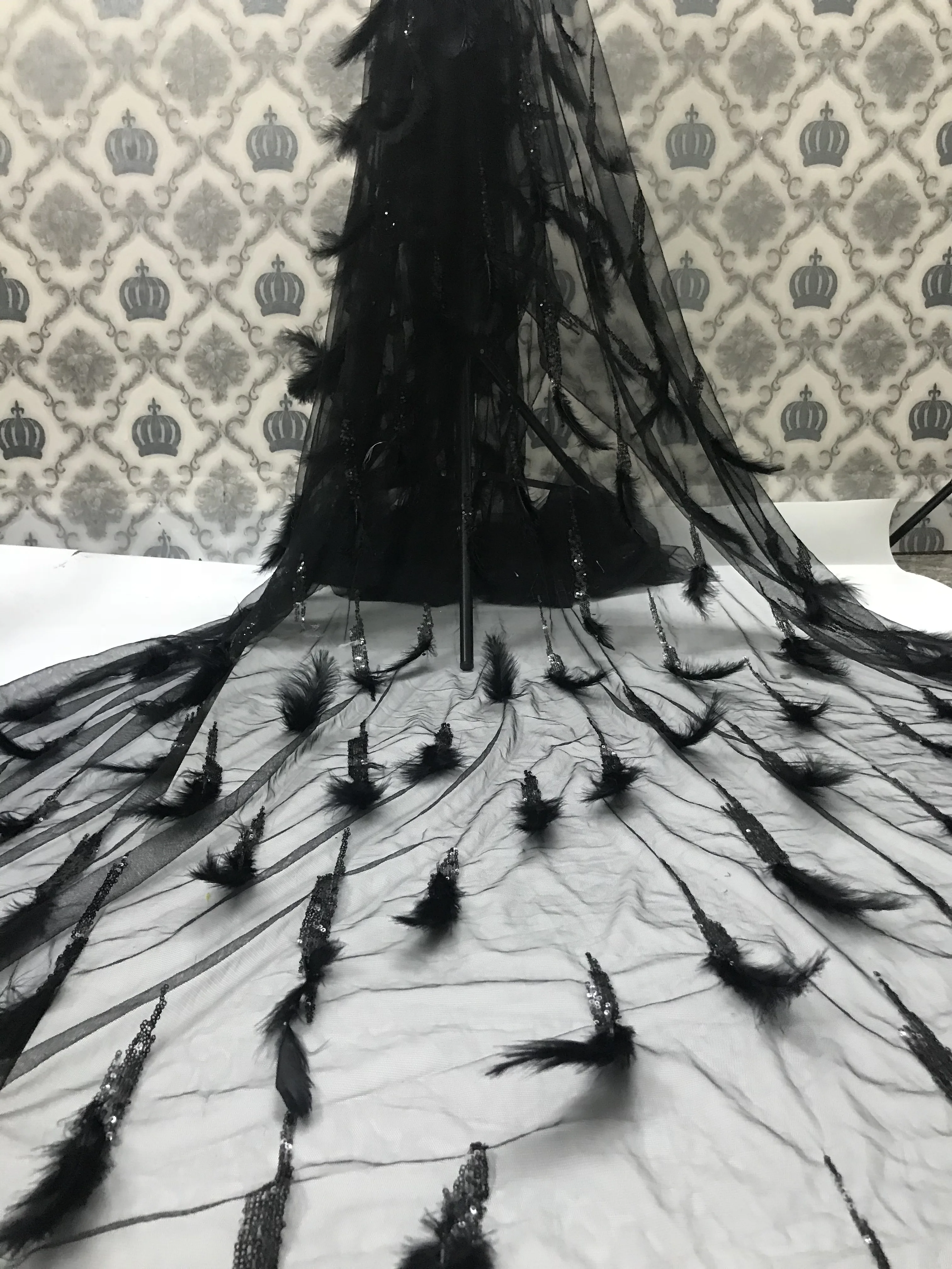 Перьевая ткань Африканская кружевная 2019 Высококачественная со стразами