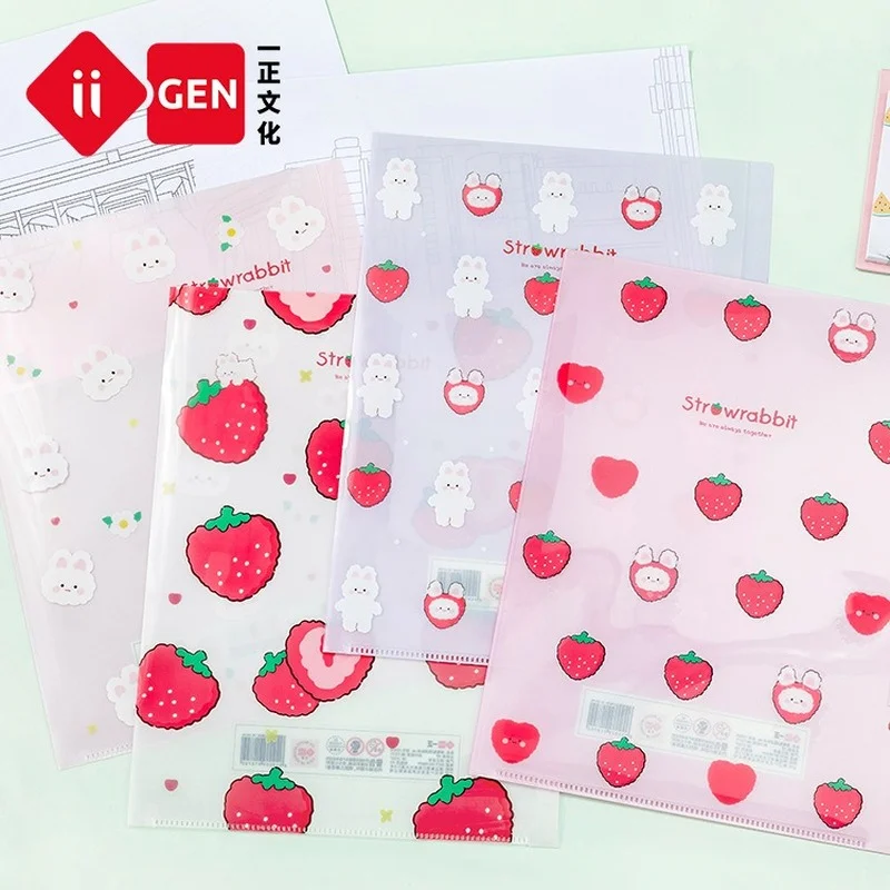 

Kawaii Strawberry Rabbit 3 Layers File Folder A4 File Bag Student Exam Storage Bag Multilayer Transparent Test Paper Folder