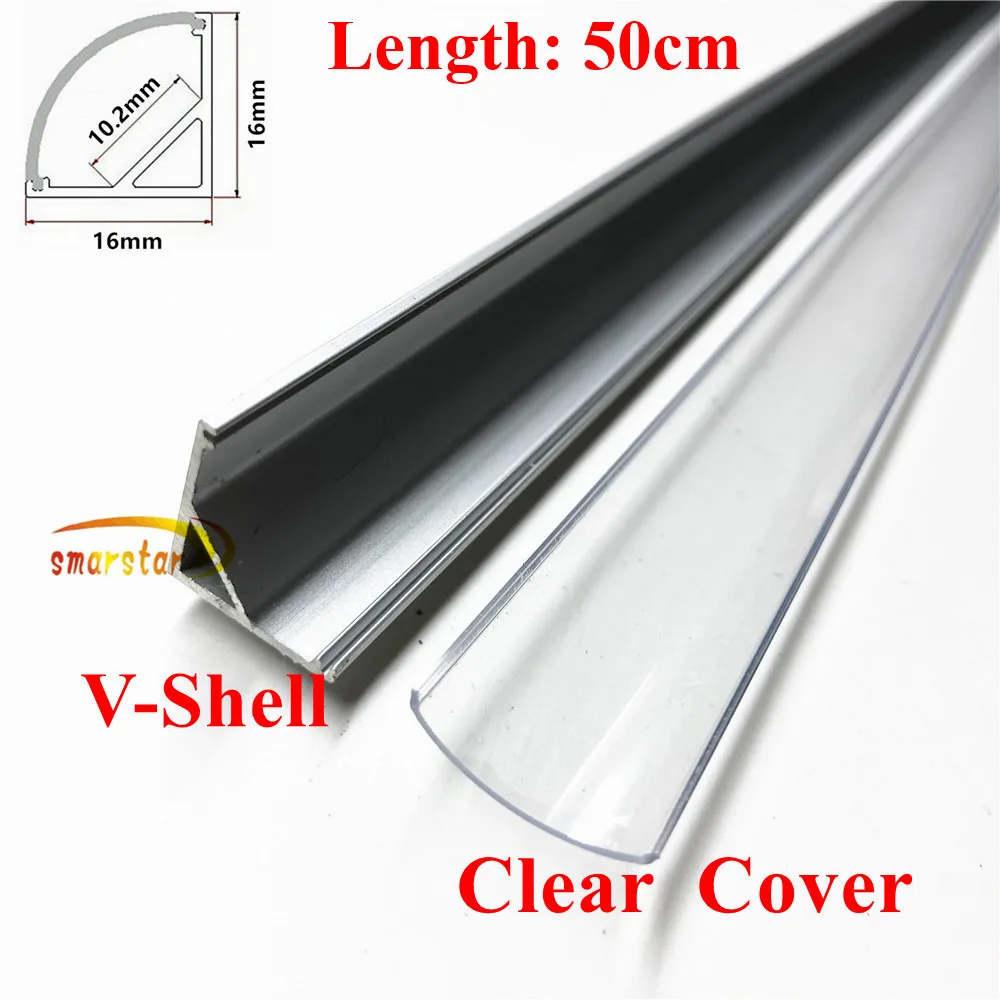 Clear Cover Smarstar 50 см угловой алюминиевый профиль дымчатое покрытие прожектора крышки 0,5 м V форма алюминиевый корпус для 10 мм Широкие гибкие светодиодные полосы#5 - Испускаемый цвет: Clear Cover