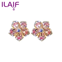 ladies fashion simple stud earrings crystal peach blossom stud earrings delicate flower stud earrings sweet stud earrings