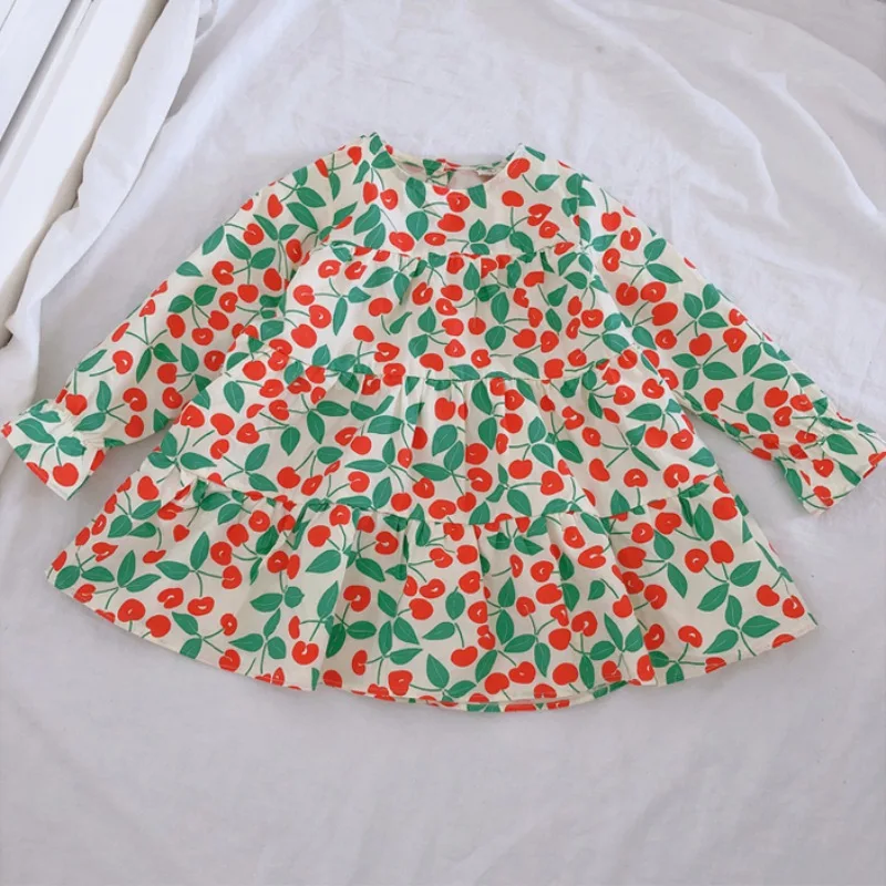 

Kids Girl Round Neck Dress Summer Long Sleeve Floral Printed Cotton Princess Dresses Baby Girls Flower Sundress Clothes