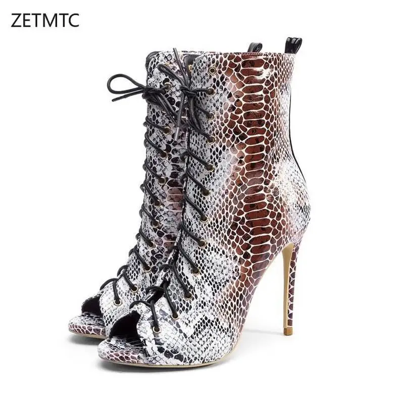Женские босоножки на высоком каблуке 12 см сандалии с текстурой змеиной кожи
