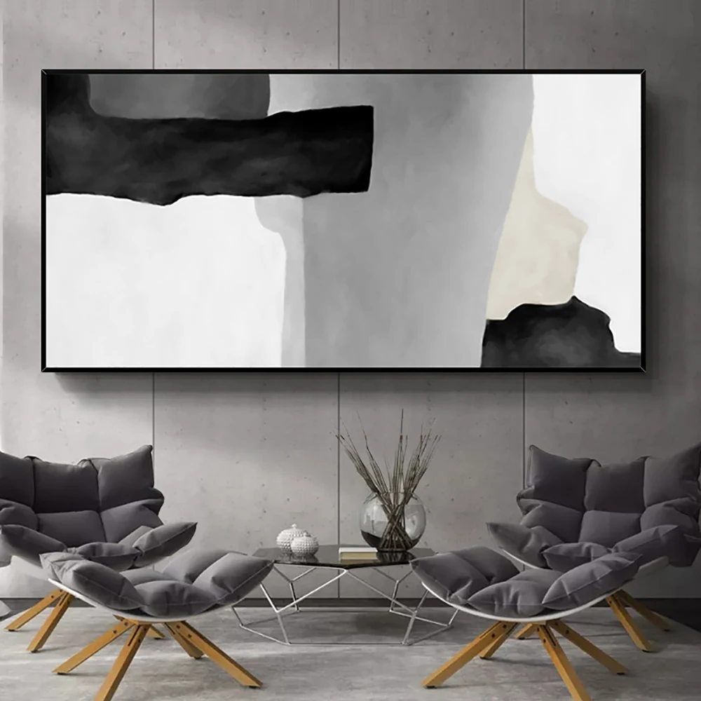 Pintura al óleo abstracta moderna hecha a mano, lienzo abstracto en blanco y negro para dormitorio, Cuadros Grandes, salón de decoración, sin marco
