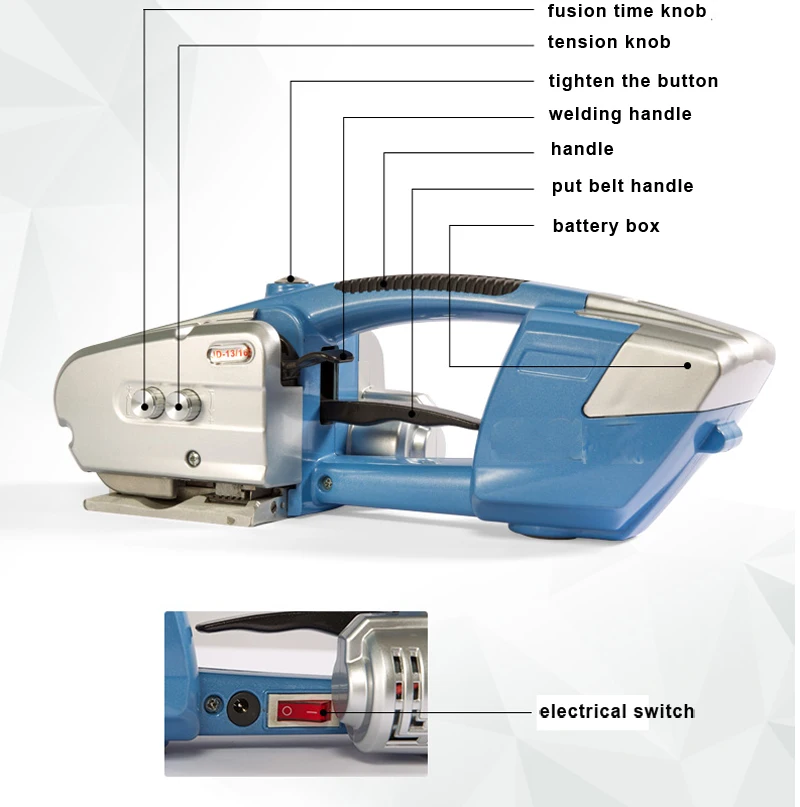

Two battery electrical PP/PET Plastic wrapper Strapper binding machine