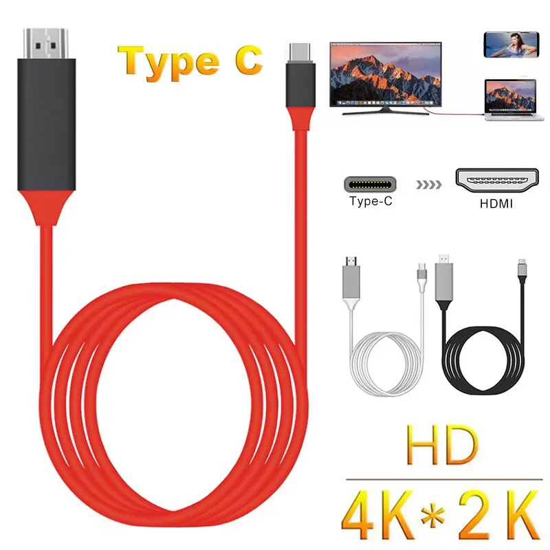 

1080P HDMI-Compatible Cable 2m Type-C USB to HDMI-Compatible Adapter Micro USB C HD TV Cable Adapters For Samsung Note 9 Huawei
