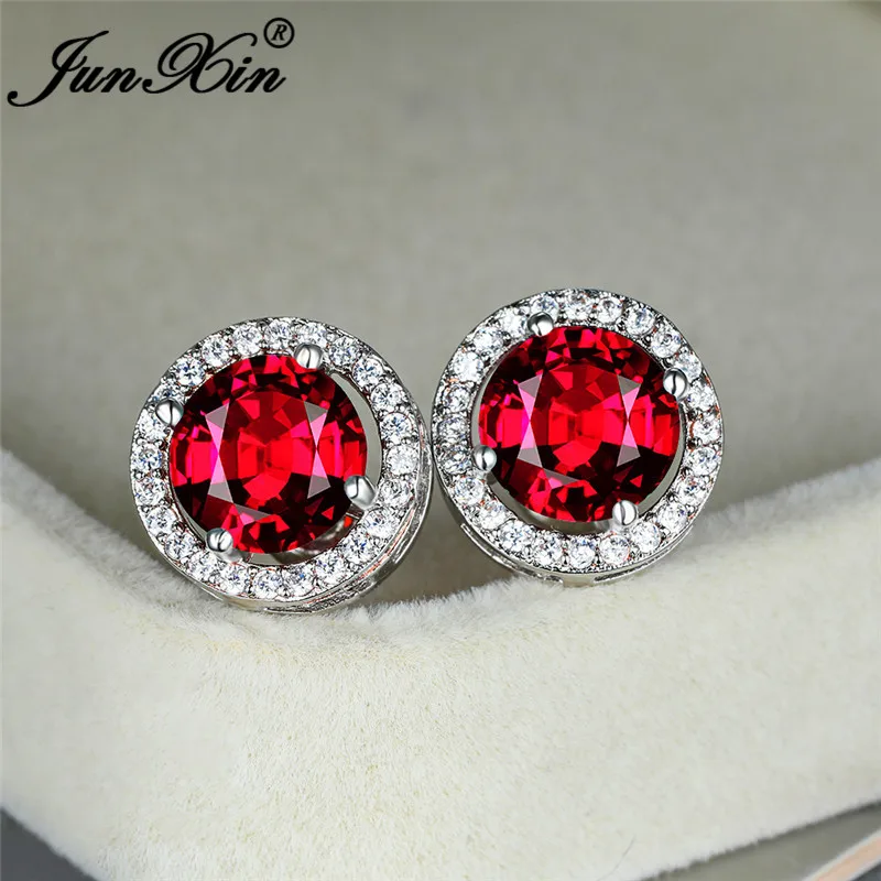 Винтажные серьги с темно красным кристаллом и камнем круглые свадебные гвоздики