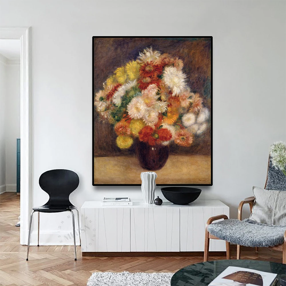 Cassisy Canvas Oil Painting Auguste Renoir《Bouquet Of Chrysanthemums》Artwork Picture Poster Modern Home Living room Decoration | Дом и сад