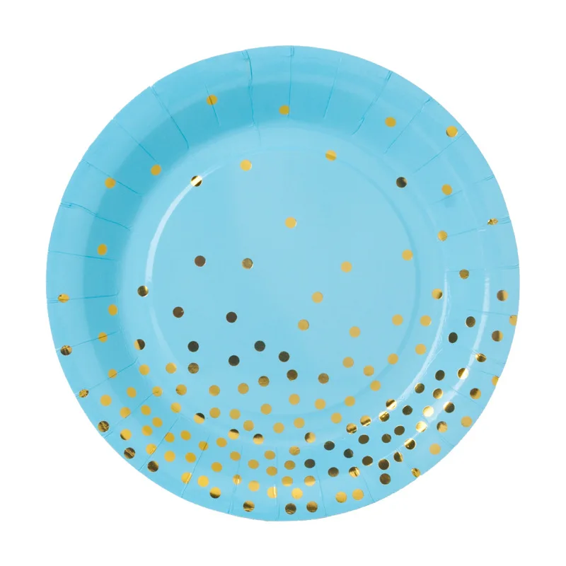 10pcs 9inch blue Многоцветный розовый синий черный белый бронзированный горошек праздничный набор столовой посуды одноразовые чашки пластины бумажные полотенца вечерние принадлежности - Цвет: 10pcs 9inch blue
