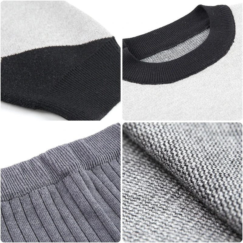 Casual Female Knitted Two-pieces Suits Waves Print Sweater+ Pencil Skirt Suits for Woman Winter New Warm Knit Sets Women