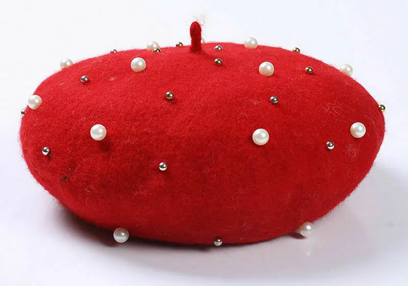 Модный французский стиль Жемчужный войлочный берет зимняя теплая шерстяная