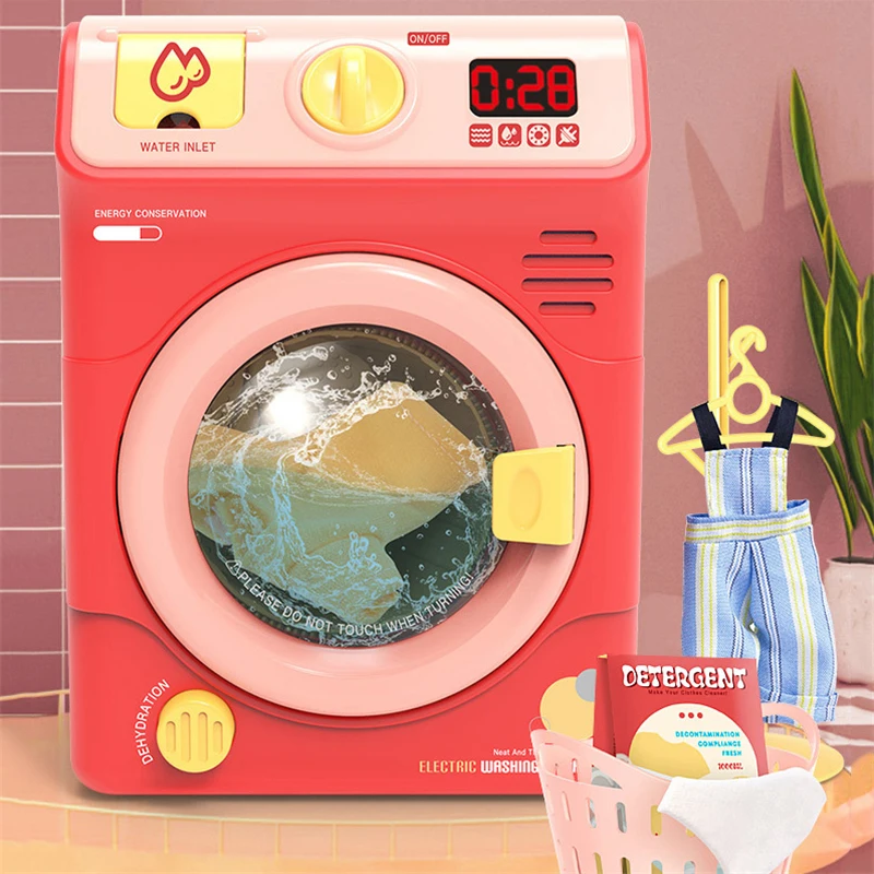 

Simulation Electric Drum Washing Machine Pretend Play Washing Machine Toys Light Washing Machine Basket Pretend Play Toys Set