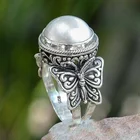 Модные изысканные женские кольца-бабочки, белые жемчужные кольца-гвоздики для свадьбы, помолвки, вечевечерние, ювелирные изделия, подарки