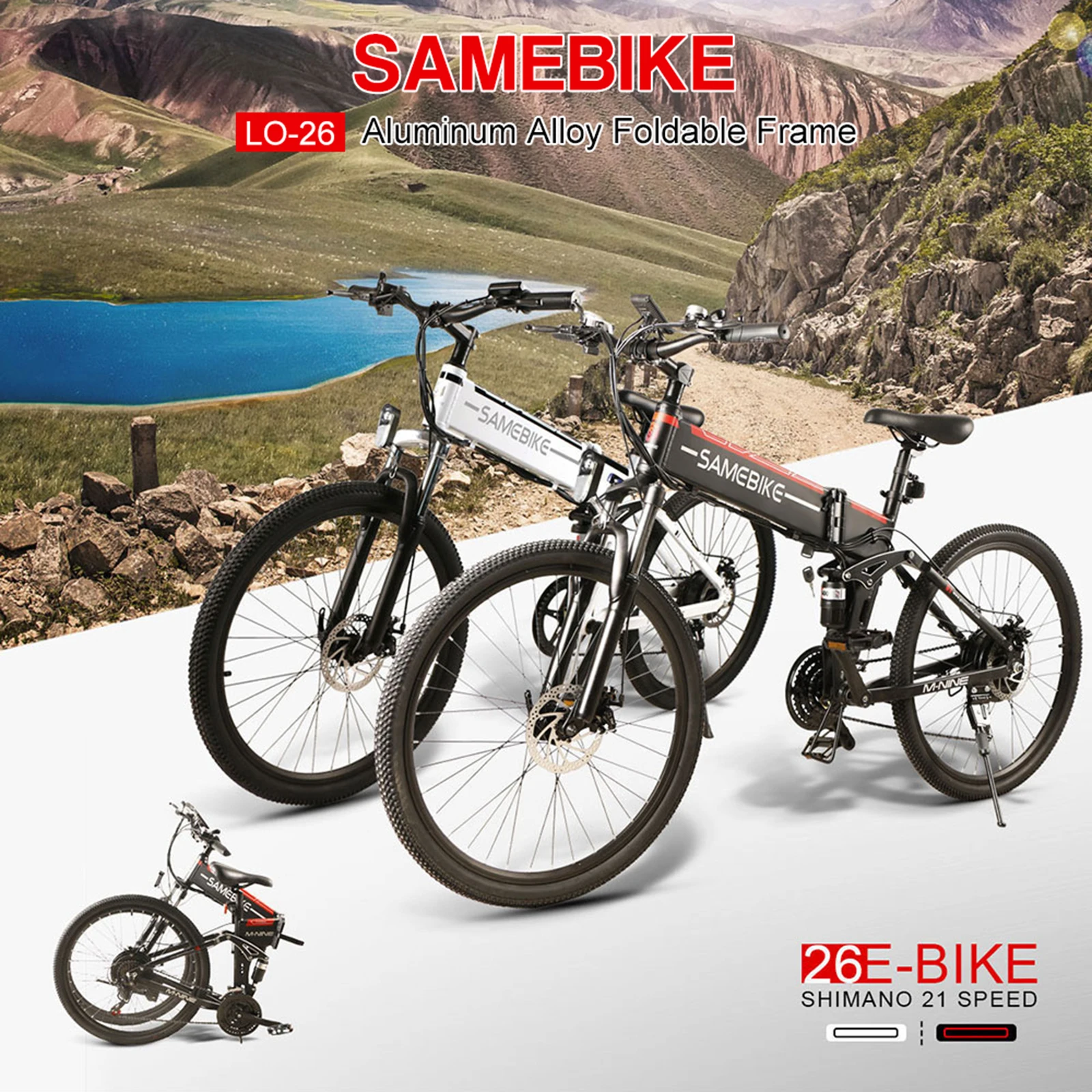 

SAMEBIKE LO26 500W 26 Inch Folding Electric Bicycle 21 Speed Shock Absorbing Power Assist E Bike 48V 10.4AH Battery 80KM Range