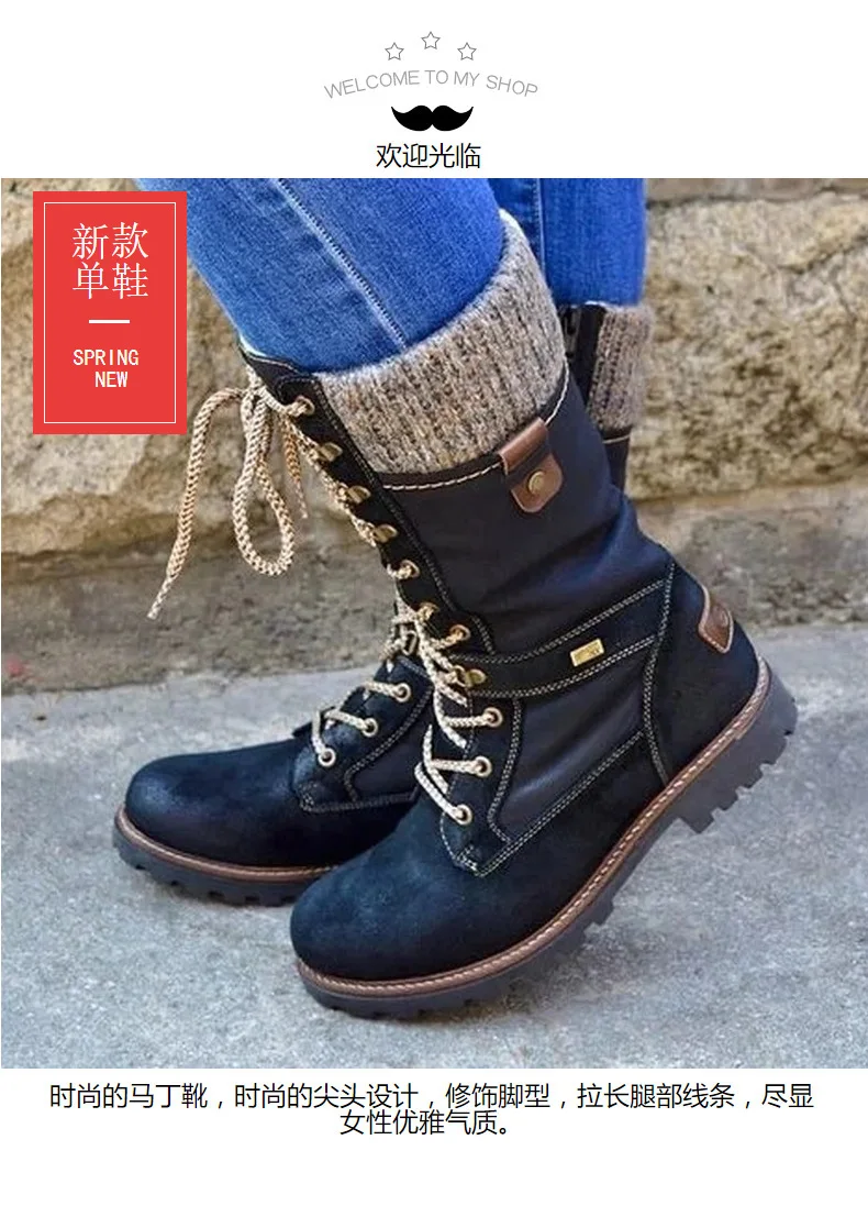 

zipper Fall winter 2020 round mid boot boot head low heel wool side size 43