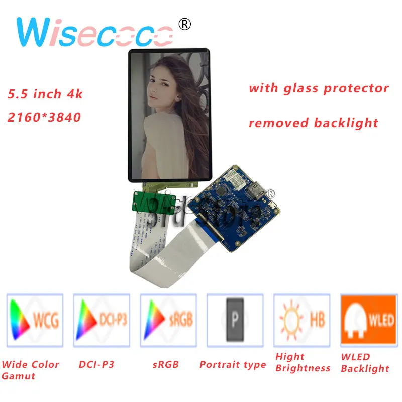 Экран 5 дюйма 4k LCD 2160*3840 стеклянная Защитная панель дисплея без подсветки плата MIPI