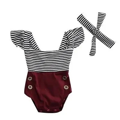 

Summer Graceful Hot New Sale Fashion Newborn Baby Girls Romper Jumpsuit Infant Striped Patchwork Bodysuit Clothes Outfits Set