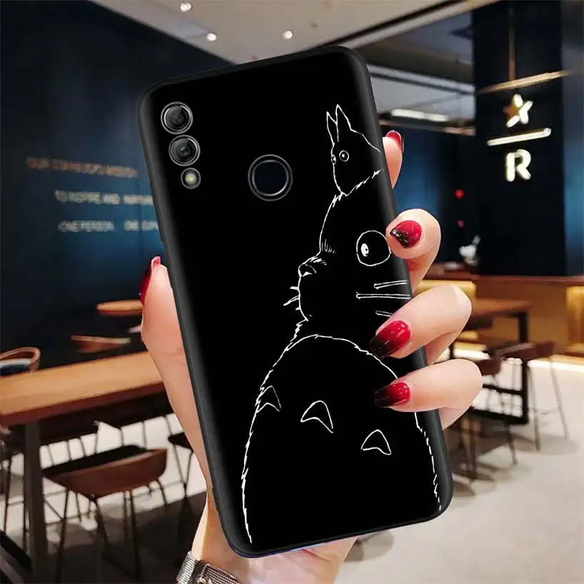 Чехол для телефона Studio Ghibli Totoro черный темно чехол Huawei Y9 Y5 Y6 Y7 2019 Honor 10 9 Lite 9X 8X 8 8A 7X 7A
