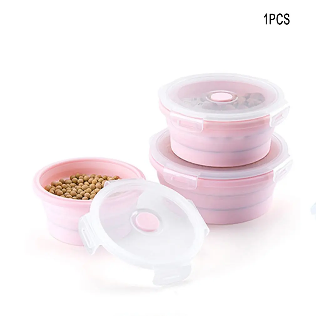pink Fda Portable Folding Lunch Box Round Silicone Lunch Box Microwave Lunch Box Plastic Refrigerator High Temperature - Цвет: pink