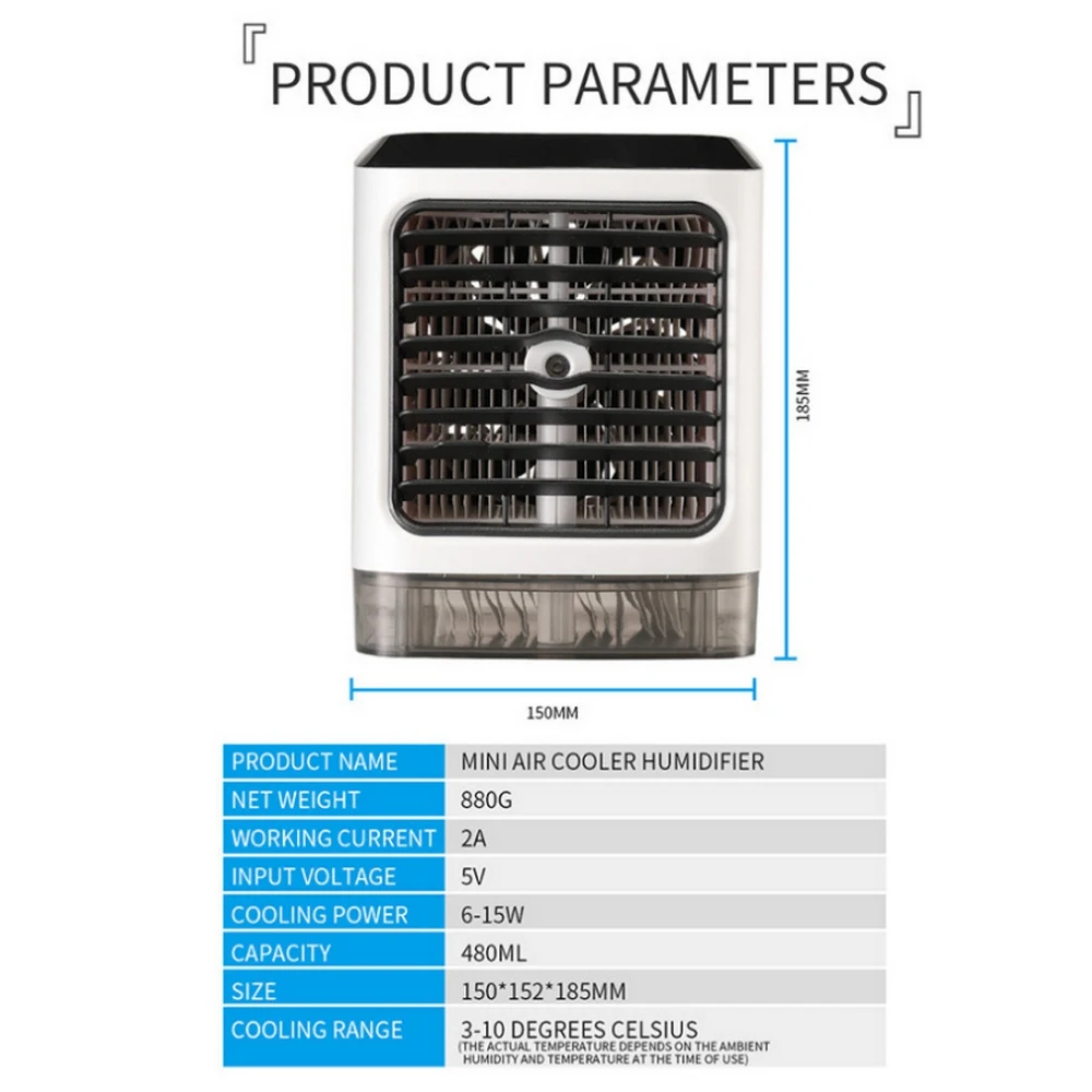 

Summer USB Mini Air Conditioner Fan 4in1 7 Colors Led Portable Personal Air Cooler Humidifier Home Office Destktop Air Cool Tool
