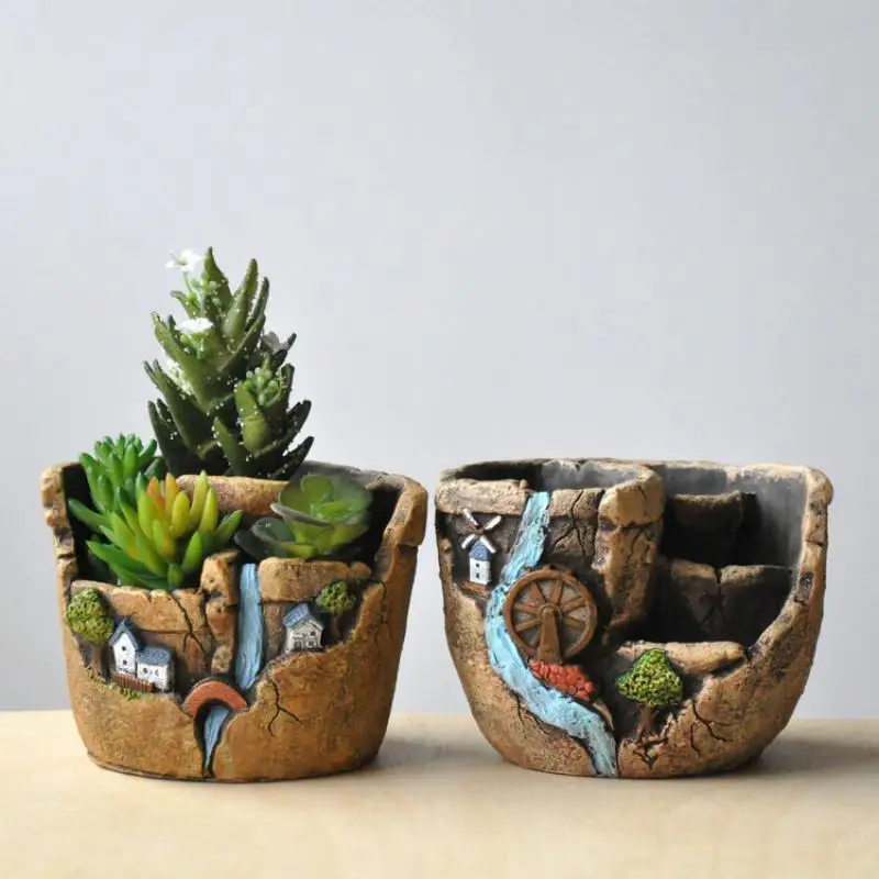 

Creative Retro Flower Pot for Succulents Plants Decorative Planter Mini Bonsai Flowerpot Fairy Garden Home Desktop Decoration #N