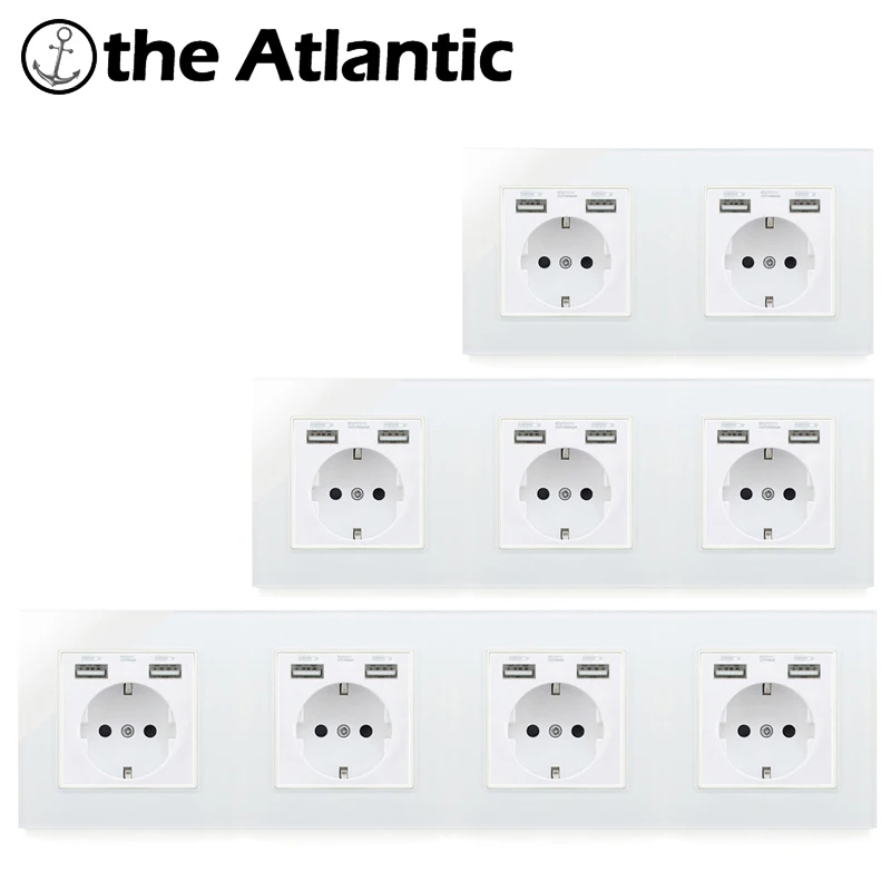 Atlectric европейская вилка розетка двойной USB порт настенная стеклянная панель